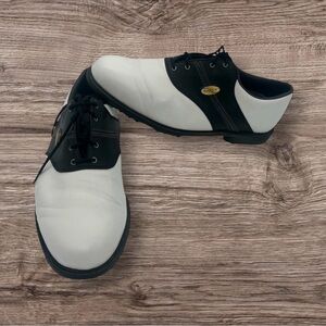 Foot Joy Oxford Style Golf Shoes Leather Black & Ivory Mens 12W  (See Notes)